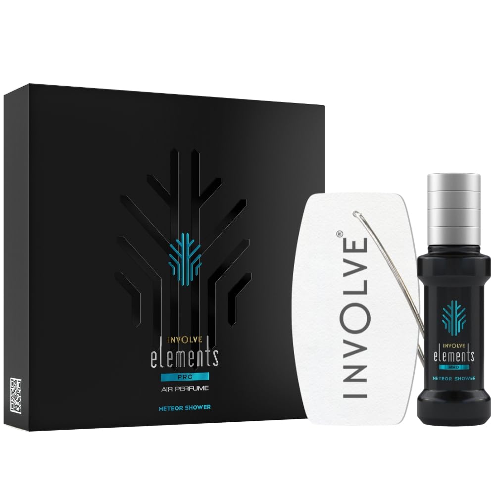 Involve Elements Pro Meteor Shower 30ml car perfume spray with hanging card offering refreshing fragrance and 200+ sprays for long lasting car interior freshness