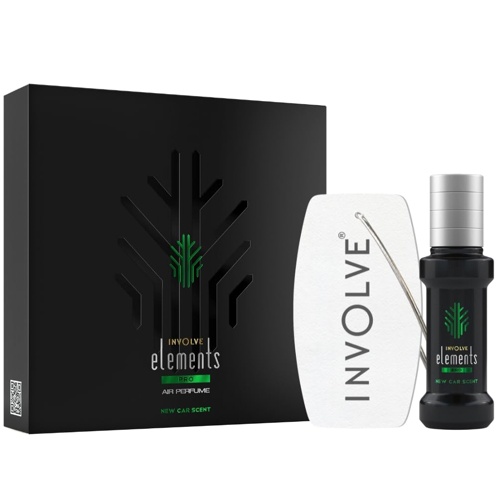 Involve Elements Pro New Car Scent 30ml leather fragrance car perfume spray with hanging card providing 200+ sprays and long lasting fresh car interior aroma