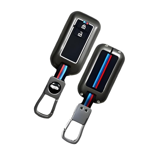 Premium Metal Key Cover for Baleno, Grand Vitara, XL6, Swift, Brezza, Ertiga, 2-Button Smart Key, Black, 360° Protection