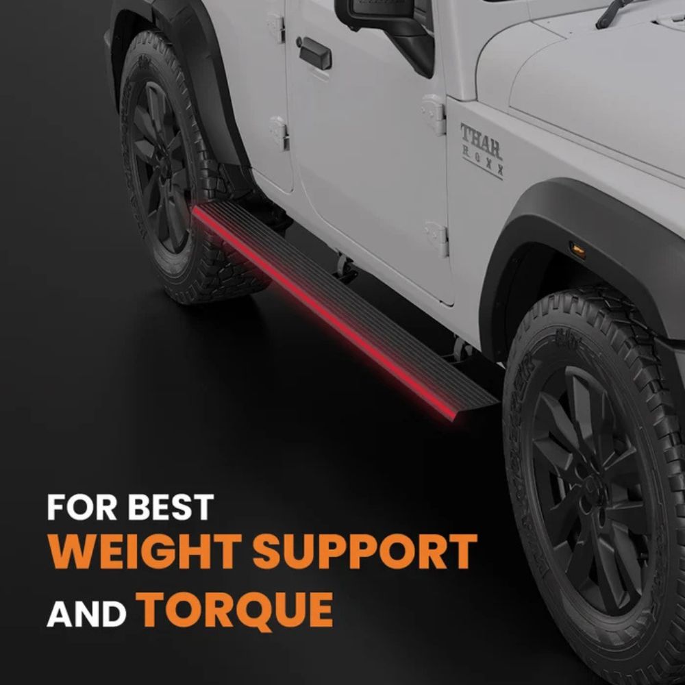 Mahindra Thar ROXX Electric Side Step with RGB Streamer Lights & App Control | 300KG Load Capacity | Automatic Opening | 1.5 Second Extension | ADC-12 Aluminium Alloy Body | 2 Years Warranty