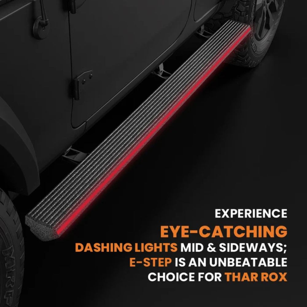 Mahindra Thar ROXX Electric Side Step with RGB Streamer Lights & App Control | 300KG Load Capacity | Automatic Opening | 1.5 Second Extension | ADC-12 Aluminium Alloy Body | 2 Years Warranty