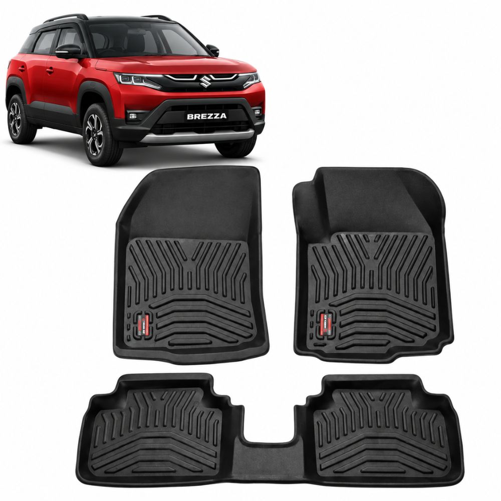 Techo XTreme- TPE Car Floor Mats for Maruti Brezza 2022+ | 2.5mm Tray Design | Set of 3 | OEM Fit

