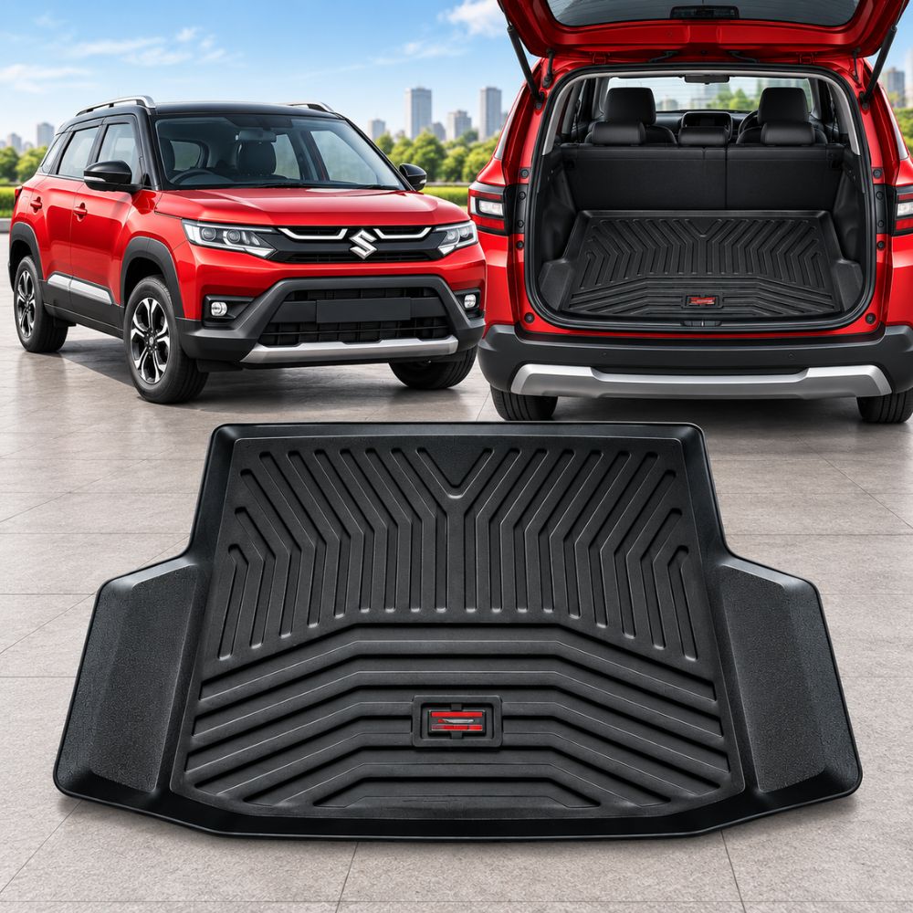 Techo X-treme Custom Fit TPE Trunk Mat for Maruti Suzuki Brezza 2022 Onwards | Tray Design | Raised Edges | Waterproof | All-Weather Boot Protection
