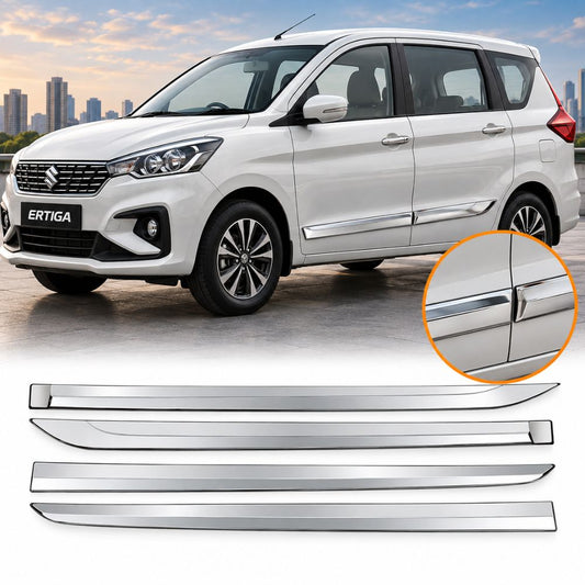 Techo Full Chrome Door Beading for Maruti Ertiga 2018+ | ABS + Chrome | OEM Design | 2.2-3mm Thick | Super Strong Tape | Set of 4
