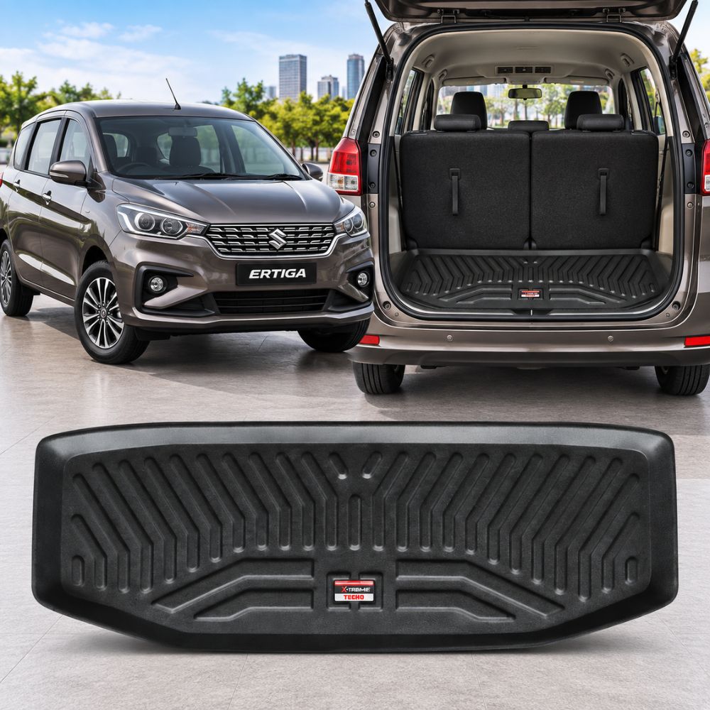 Techo X-treme Custom Fit TPE Trunk Mat for Maruti Ertiga 2018 Onwards | Tray Design | Raised Edges | Waterproof | All-Weather Boot Protection
