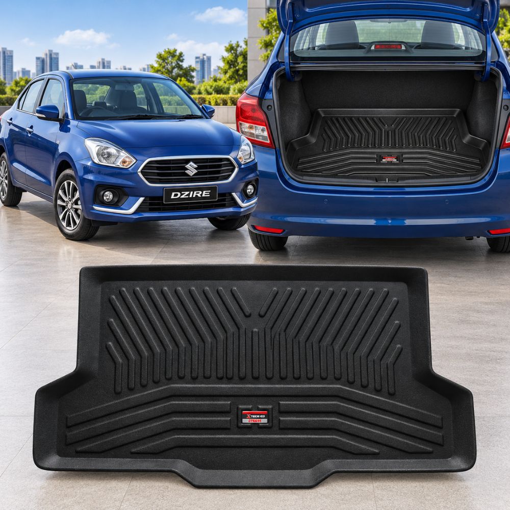 Techo X-treme Custom Fit TPE Trunk Mat for Maruti Suzuki Dzire 2017 Onwards | Tray Design | Raised Edges | Waterproof | All-Weather Boot Protection
