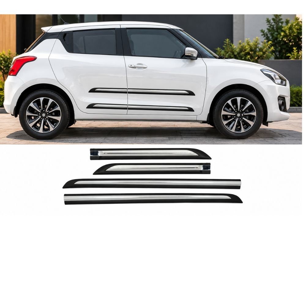 Techo Black Door Beading Maruti Swift 2018+ with Chrome Insert Set of 4
