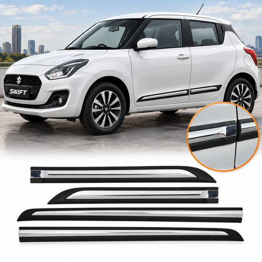 Techo Black Door Beading Maruti Swift 2018+ with Chrome Insert Set of 4
