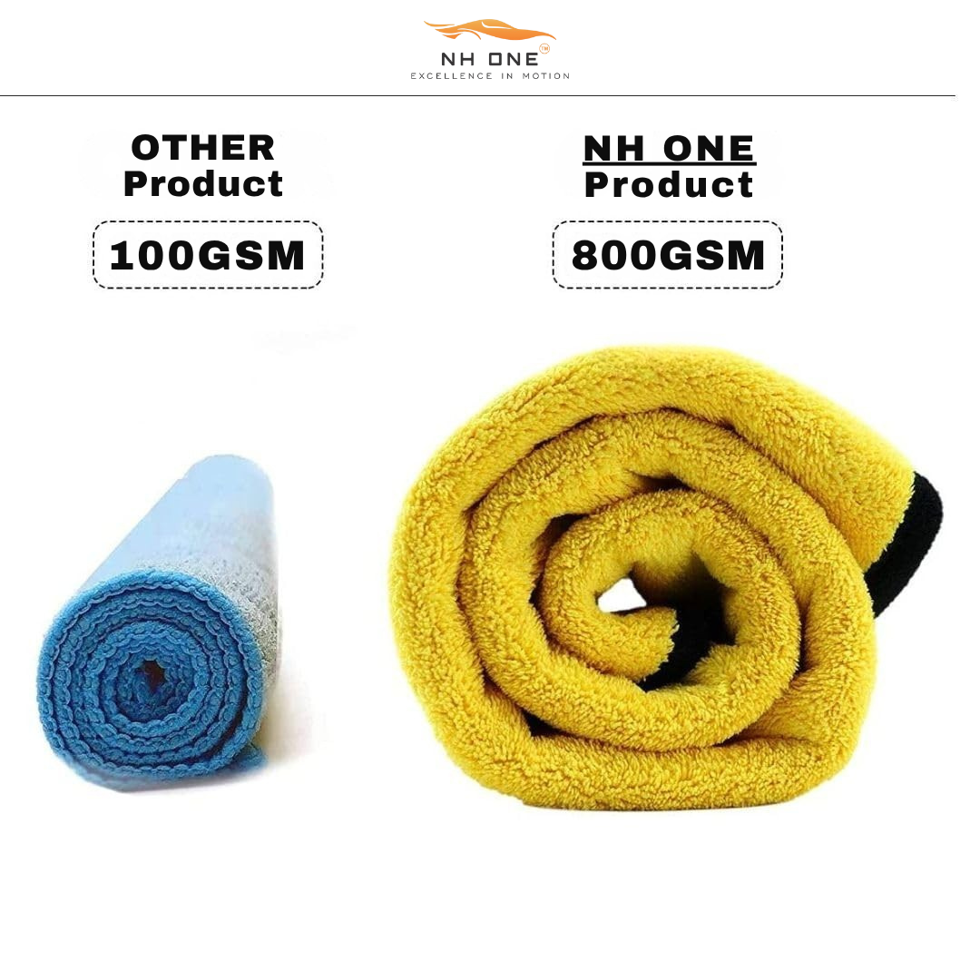 NH ONE Microfiber Cloth 40x40 cm 800 GSM Thick Lint & Streak-Free Multipurpose Cloths Automotive Microfiber Towels for Car Bike Cleaning Washing (Pack of 1 800 GSM)
