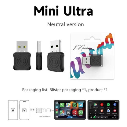 Mini Ultra Wireless USB Adapter in Black for CarPlay and Android Auto Plug and Play