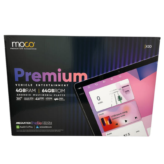 Moco X30 9-Inch Android Car Stereo | 4GB RAM + 64GB ROM | MediaTek Helio 2.0GHz | DSP | 4 × 50W | CarPlay & Android Auto | 360° Support | Bluetooth, Wi-Fi & GPS