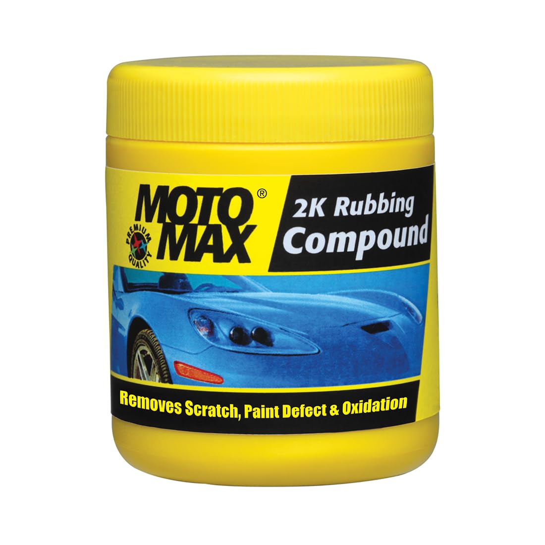 Motomax 2K rubbing compound 200g used for removing minor scratches swirl marks oxidation and stains from car and bike metal surfaces for glossy finish