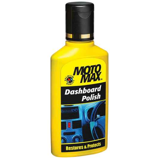 Motomax dashboard polish 50ml bottle used for cleaning and shining car interior dashboard surfaces providing protection and long-lasting gloss finish