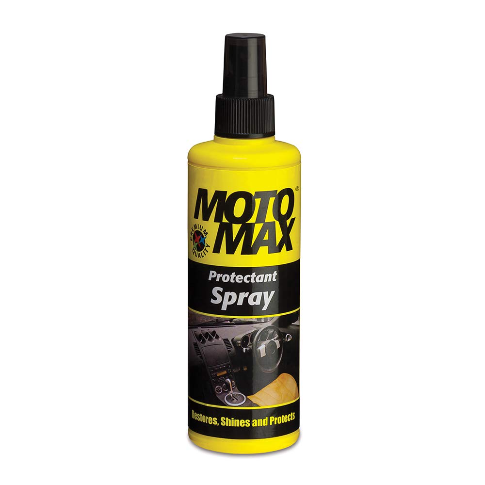 Motomax protectant spray 200ml used for restoring and protecting car bike and scooter surfaces including vinyl plastic leather dashboard rubber and tyres with long lasting shine