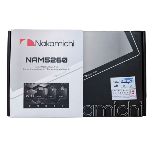 Nakamichi NAM5260 9-inch Car Android Stereo with 4GB RAM, 64GB Memory, and Wireless Apple CarPlay Android Auto.