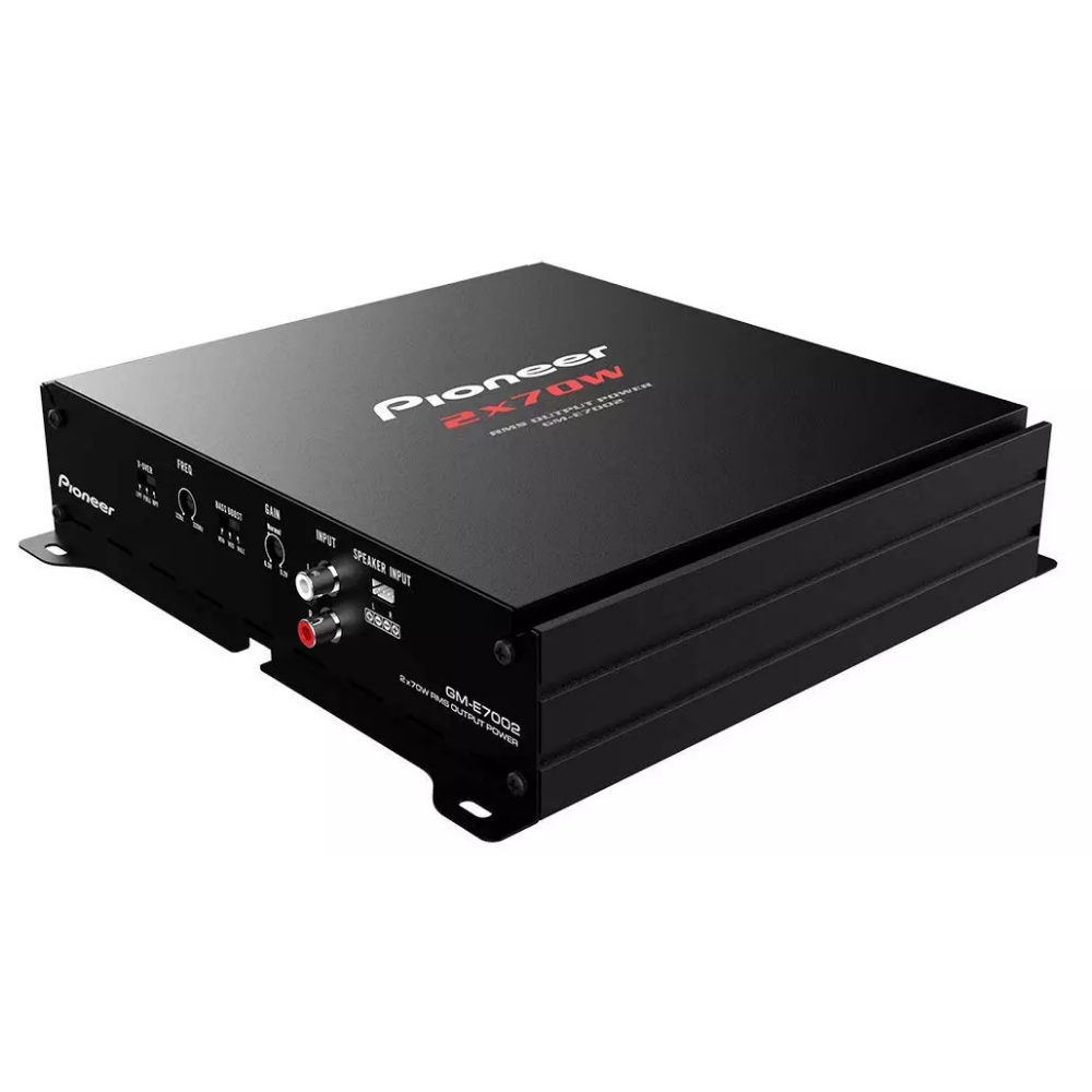 Pioneer GM-E7002 2/1 Channel Bridgeable Car Amplifier with 2-Step Bass Boost and High-Power Performance.