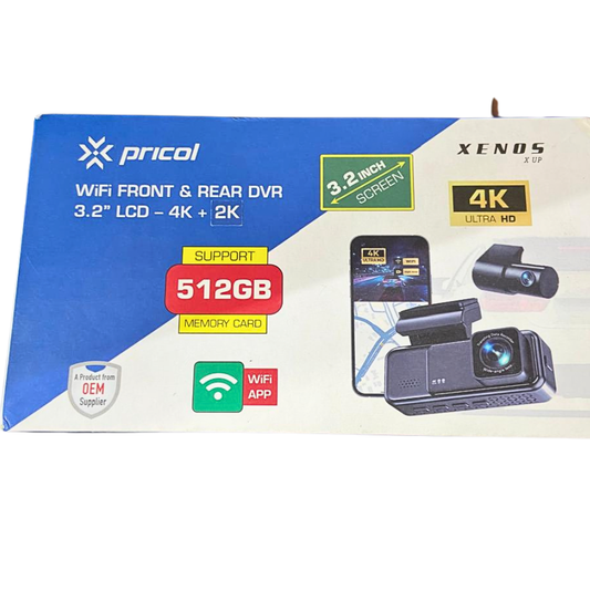 Pricol Front & Rear Wi-Fi DVR Dash Cam | 3.2" LCD Display | Ultra HD 4K + 2K Recording | Wi-Fi App