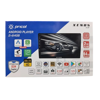 Pricol Xenos 9 inch Android 12 car player with 2GB RAM 64GB ROM and IPS Gorilla Glass display