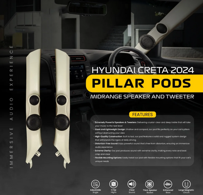 Tweeter & Pillar Pod Set for Hyundai Creta (2024 Onwards) | Beige | Powerful, Distortion-Free Sound