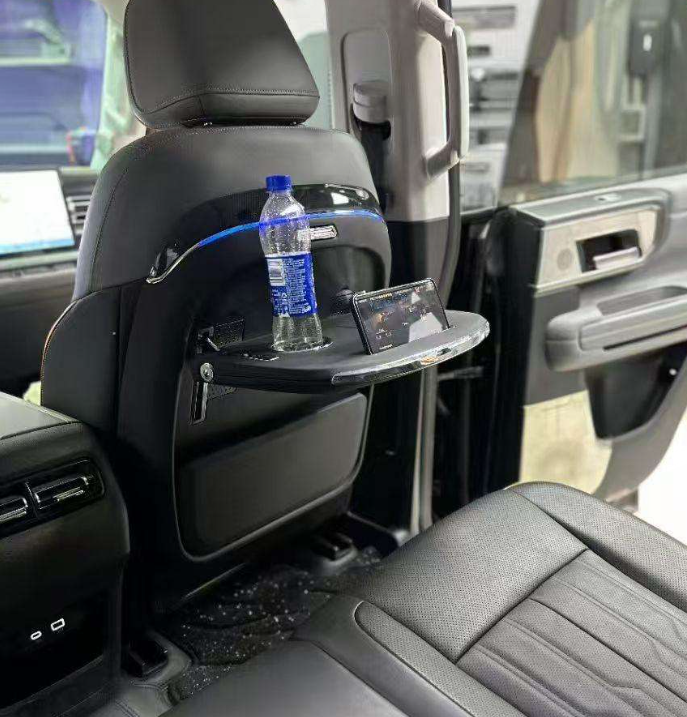 Premium Rear Seat Organiser with Food Tray, Ambient Light & Wireless Charger (Set of 2) (Black)