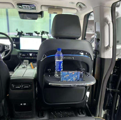 Premium Rear Seat Organiser with Food Tray, Ambient Light & Wireless Charger (Set of 2) (Black)