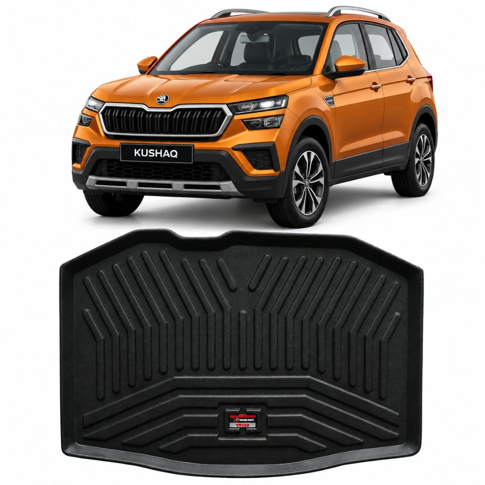 Techo X-Treme Custom Fit TPE Trunk Mat for Skoda Kushaq 2021+ / Kylaq | Tray Design | Raised Edges | Waterproof | All-Weather Boot Protection
