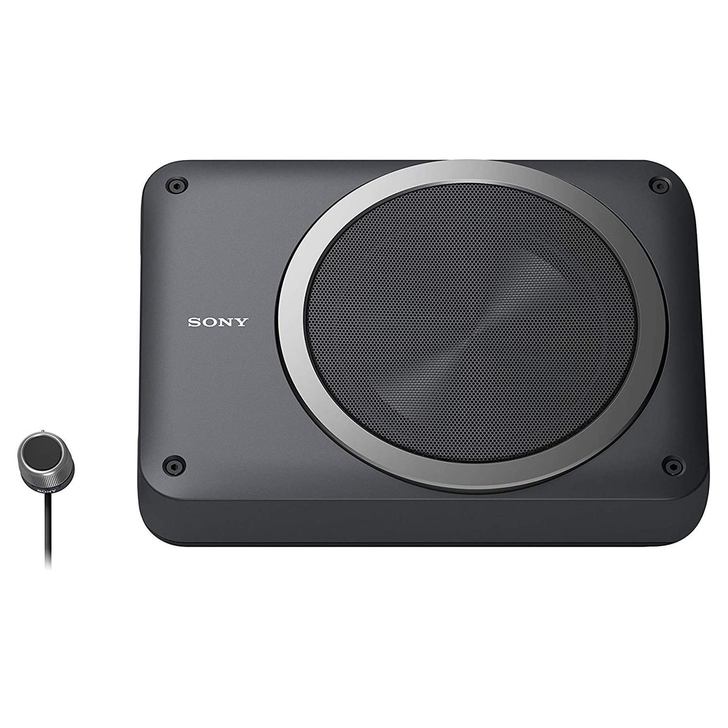 Sony XS-AW8 8 inch active underseat subwoofer delivering 75W RMS and 160W peak power with ultra sleek design and deep bass for car audio systems