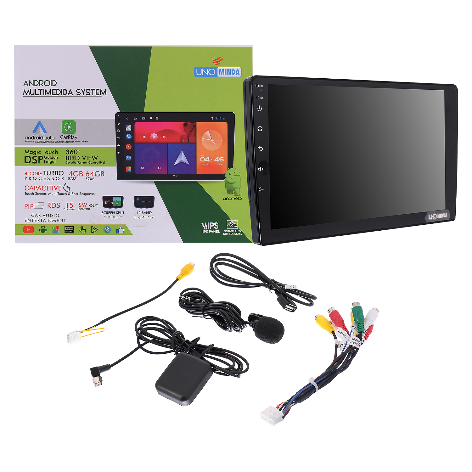 UNO Minda 9 inch IPS Android multimedia system with 4GB RAM 64GB ROM DSP and 360 degree bird view camera support