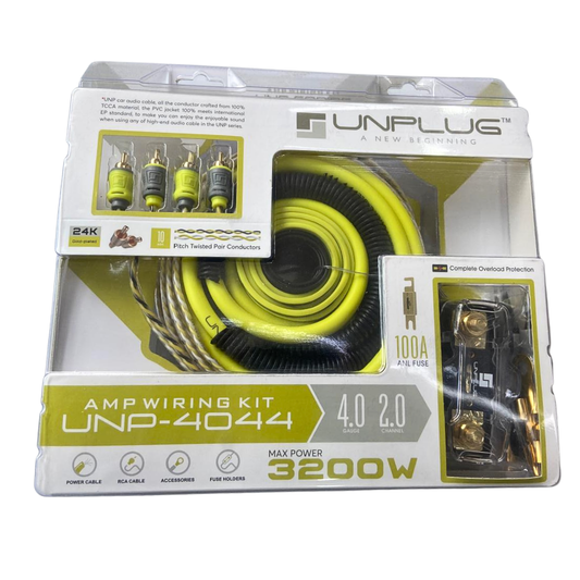 Unplug UNP-40444 4 Gauge 2-Channel Complete Car Audio Amplifier Installation Kit with 3200W Max Power.
