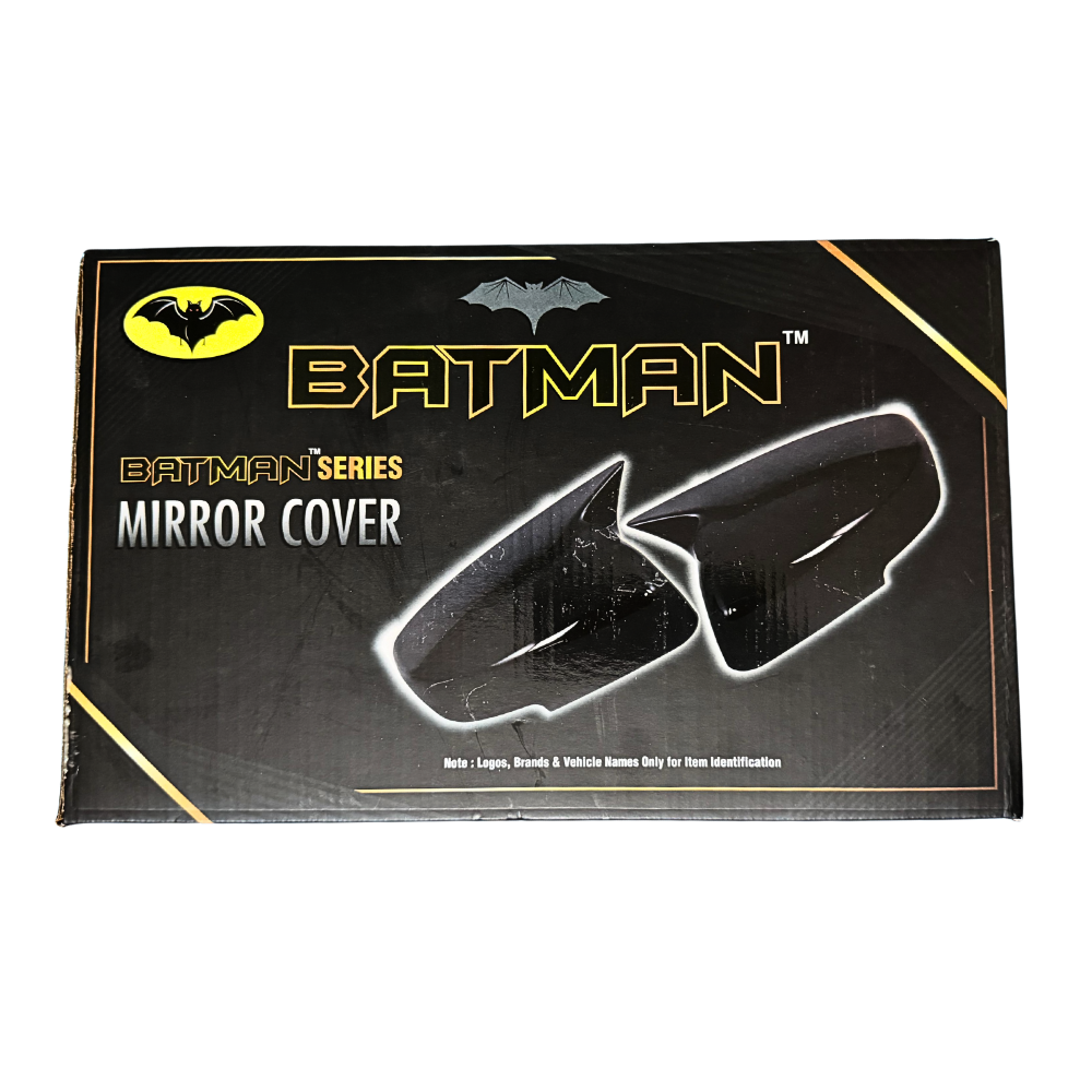 Batman Style Car Mirror Cover | Compatible with Volkswagen Virtus, Taigun, Skoda Slavia & Kushaq | Gloss Black | Set of 2