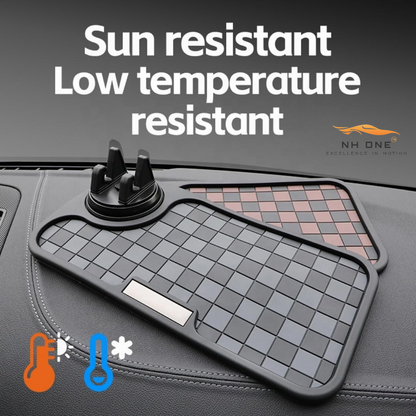 Car Dashboard Non-Slip Mat, Universal Rubber Pad with Phone Holder, Checkerboard Design - (Black/Grey)