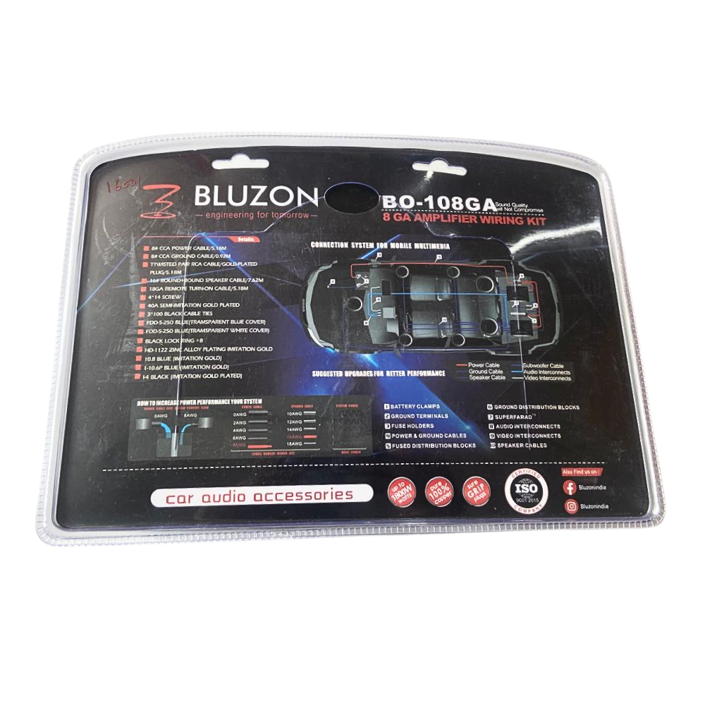 Bluzon | 4 Gauge Amplifier Wiring Kit | 2800W | Pure Copper | Complete Car Audio Installation Kit