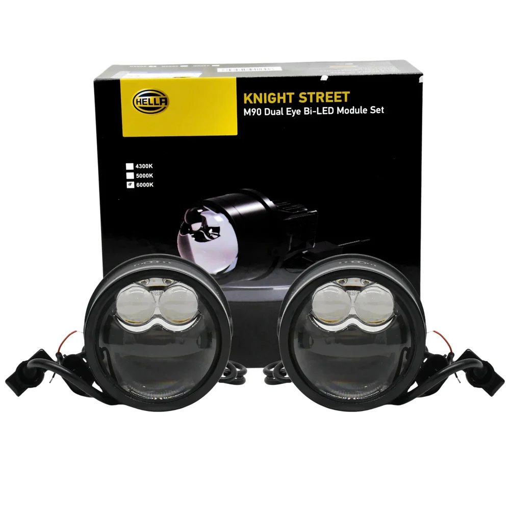 HELLA Knight Street M90 Module Dual Beam Set – LED Projector Module for Fog/Driving Lamps (6000K)