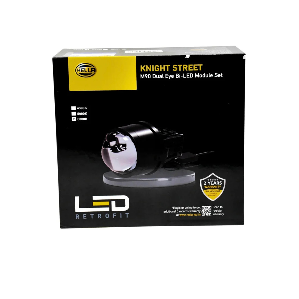 HELLA Knight Street M90 Module Dual Beam Set – LED Projector Module for Fog/Driving Lamps (6000K)