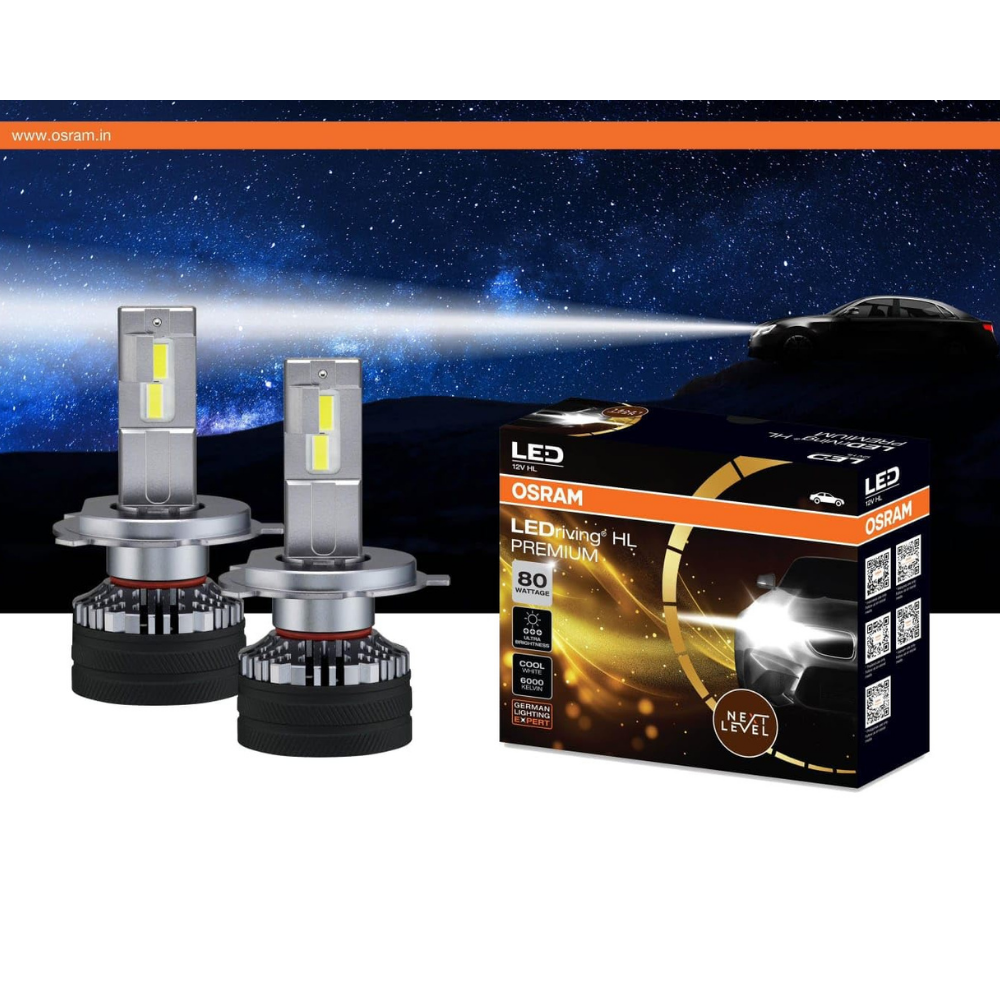 OSRAM LED Headlight for Car | H4 / H19 | 12V 80W | Cool White 6000K | High-Brightness LED Bulbs