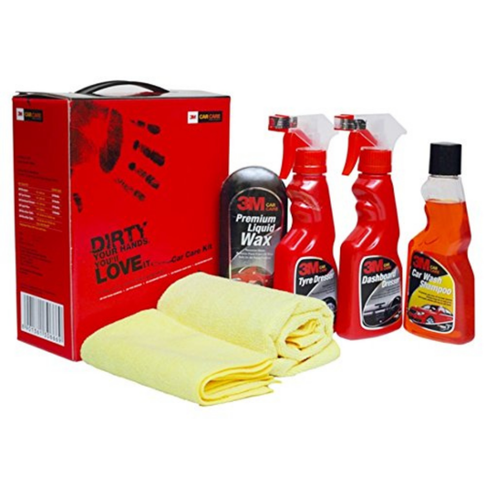 3M Small Car Care Kit | Car Shampoo | Tyre Dresser | Dashboard Dresser | Liquid Wax | Microfiber Cloth (All in One)