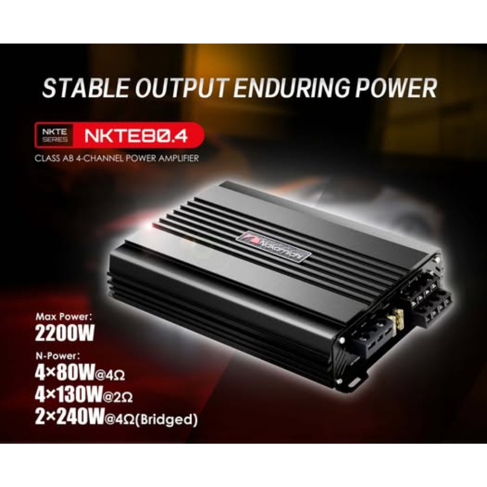 Nakamichi NKTE80.4 4-Channel Class AB Amplifier | Compact & Durable Design