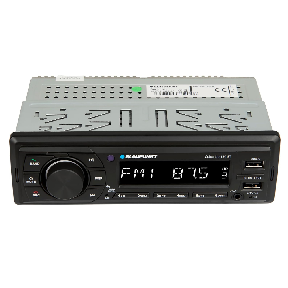 BLAUPUNKT Car Stereo Colombo-130BT Digital Media Receiver, 1 DIN, 4x50 watts with Dual USB Ports (Music & Charging), Bluetooth, AUX in, FM, Hands Free Calling & Remote Control