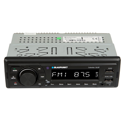 BLAUPUNKT Car Stereo Colombo-130BT Digital Media Receiver, 1 DIN, 4x50 watts with Dual USB Ports (Music & Charging), Bluetooth, AUX in, FM, Hands Free Calling & Remote Control