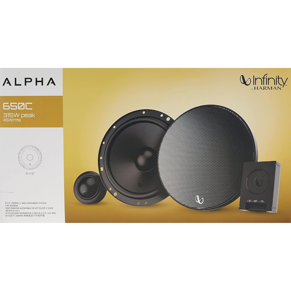 Infinity Car Component Speaker with Grille | Alpha 650C | Peak Power - 315W | RMS Power - 45W | Wired 6.5 Inch 2-Way Component Car Speaker (Black)