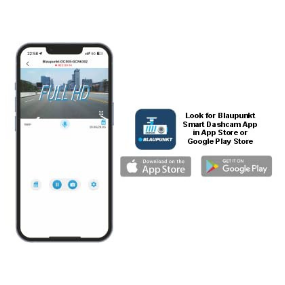 Blaupunkt DASHCAM 505 WiFi Capable with 1080p 140D Wide Angle Lens Digital Video Recorder