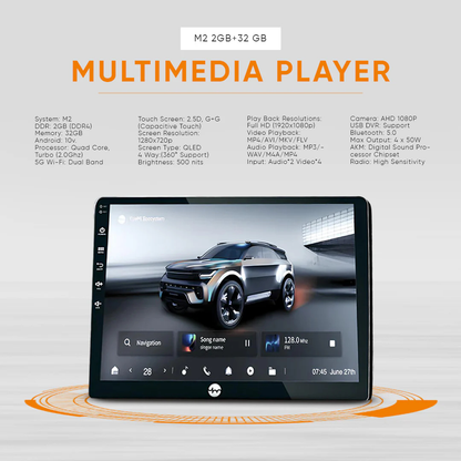 Yuemi M2 Multimedia Player | 2 GB DDR4 + 32 GB Storage | 360° Birdview | DSP Audio