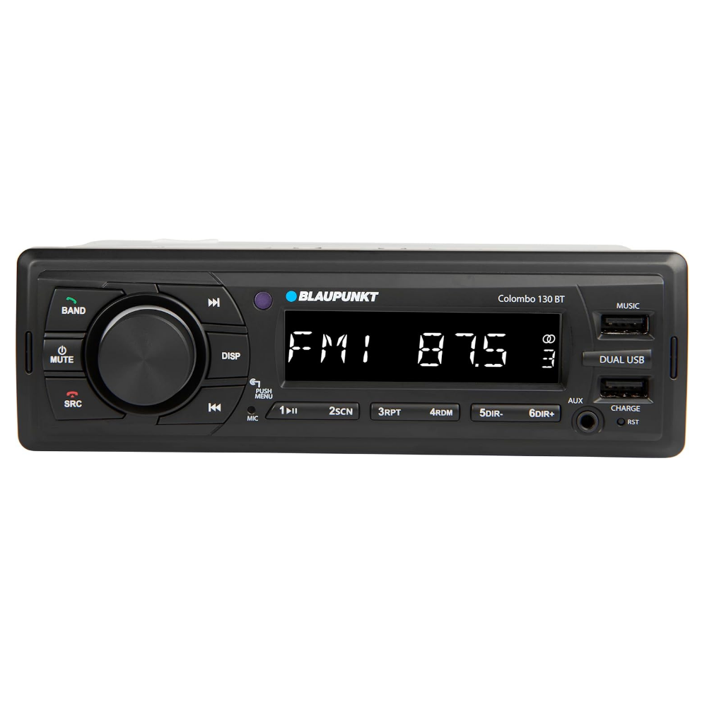 BLAUPUNKT Car Stereo Colombo-130BT Digital Media Receiver, 1 DIN, 4x50 watts with Dual USB Ports (Music & Charging), Bluetooth, AUX in, FM, Hands Free Calling & Remote Control