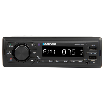 BLAUPUNKT Car Stereo Colombo-130BT Digital Media Receiver, 1 DIN, 4x50 watts with Dual USB Ports (Music & Charging), Bluetooth, AUX in, FM, Hands Free Calling & Remote Control