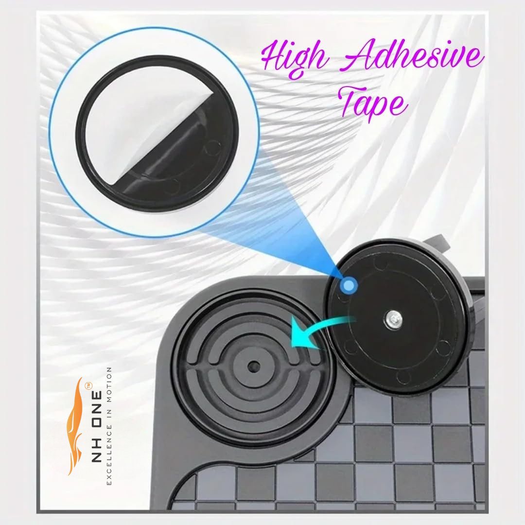 Car Dashboard Non-Slip Mat, Universal Rubber Pad with Phone Holder, Checkerboard Design - (Black/Grey)