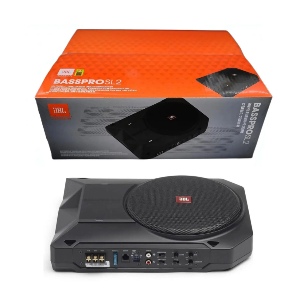 JBL BassPro SL2 Active Underseat Car Subwoofer with Built-in Amplifier | 8" Powered Subwoofer | 125W RMS