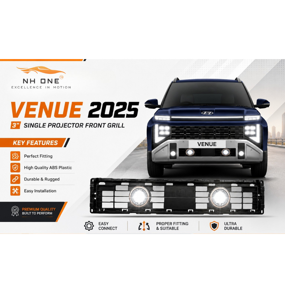 Fog Light Grill for Hyundai Venue 2025 3-Inch Single Projector Front Grill | ABS | Single 3-Inch LED / Bi-LED Compatible