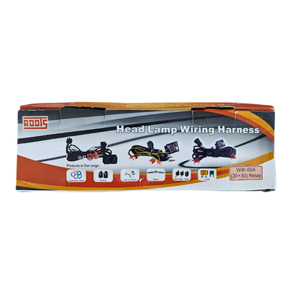 Roots 12003XM H4 Heavy Duty Relay Wiring Harness Kit | 60A (30+30) Relay | High-Power Headlamp Application | Automotive
