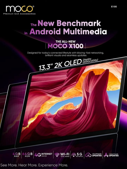 MOCO X100 13.3-Inch 2K OLED Android Multimedia Player | 4GB RAM + 64GB ROM | 4G | 5G Hotspot | 360° Support