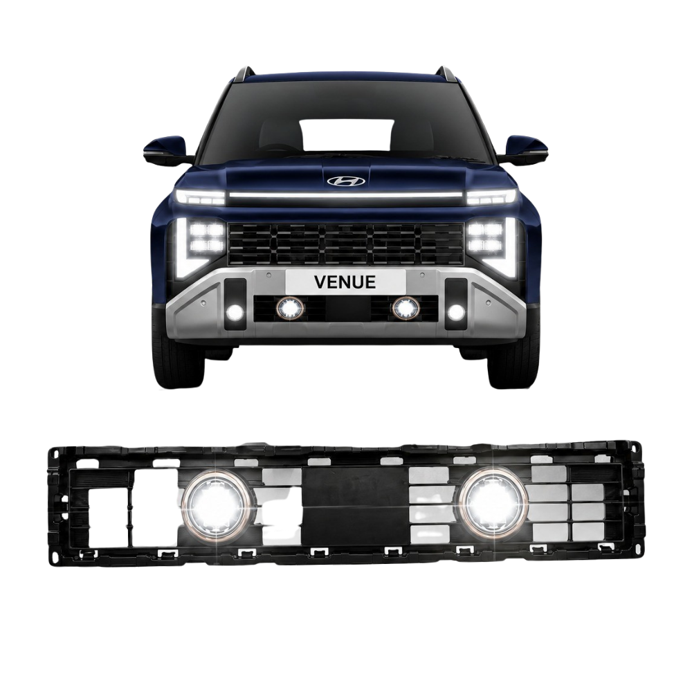 Fog Light Grill for Hyundai Venue 2025 3-Inch Single Projector Front Grill | ABS | Single 3-Inch LED / Bi-LED Compatible